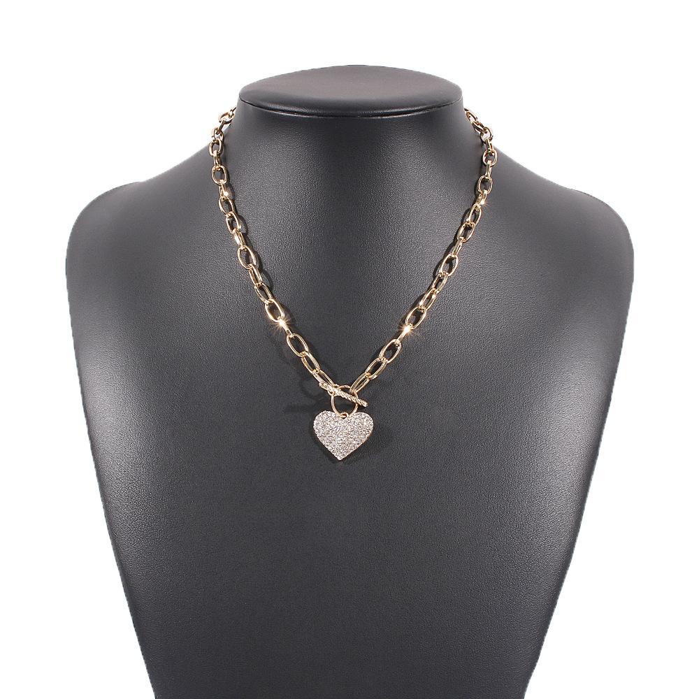 N8321 fashion exaggerated punk metal chain single layer necklace trendy heart-shaped diamond necklace
