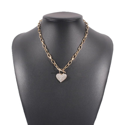 N8321 fashion exaggerated punk metal chain single layer necklace trendy heart-shaped diamond necklace