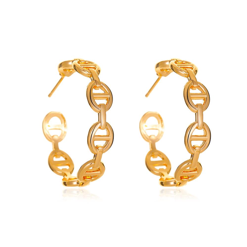 Exaggerated geometric hollow earrings cold C-shaped pig nose earrings net red trend metal earrings accessories
