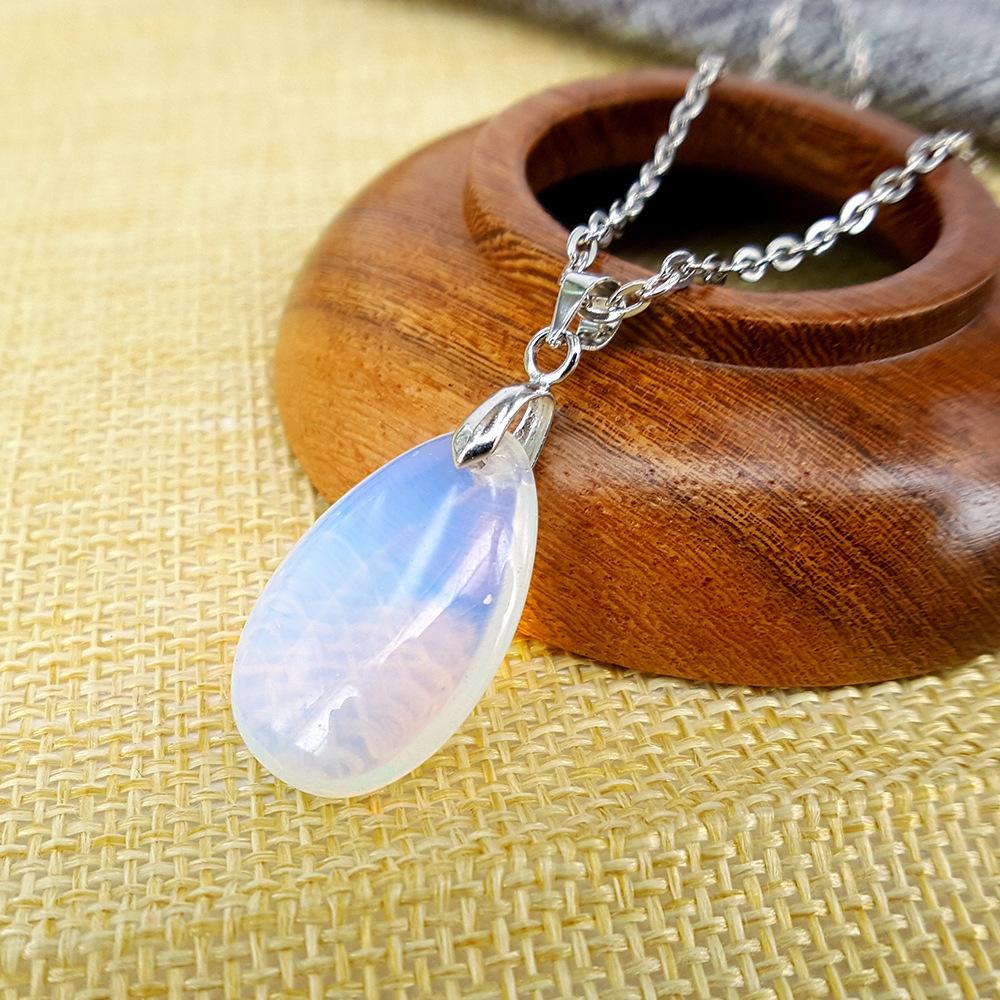Clothing Accessories Opal Natural Stone Water Drop Pendant Clavicle Chain Alloy Necklace