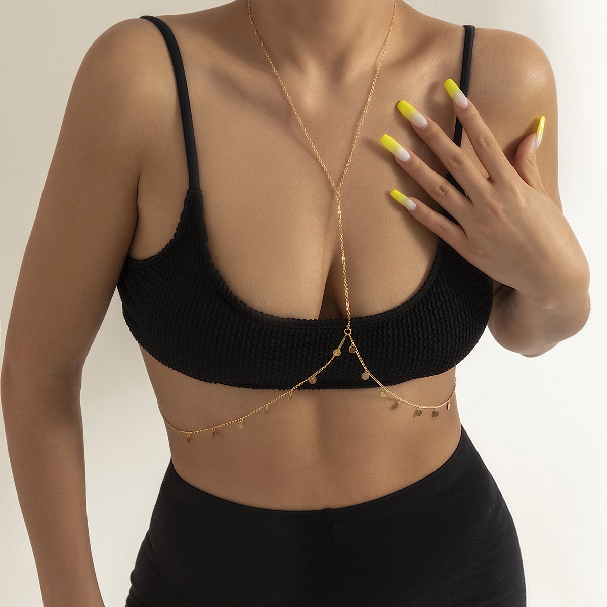 Jewelry Simple Necklace One Chain Sequin Tassel Clothes Chain Feminine Geometric Thin Chain Chest Chain