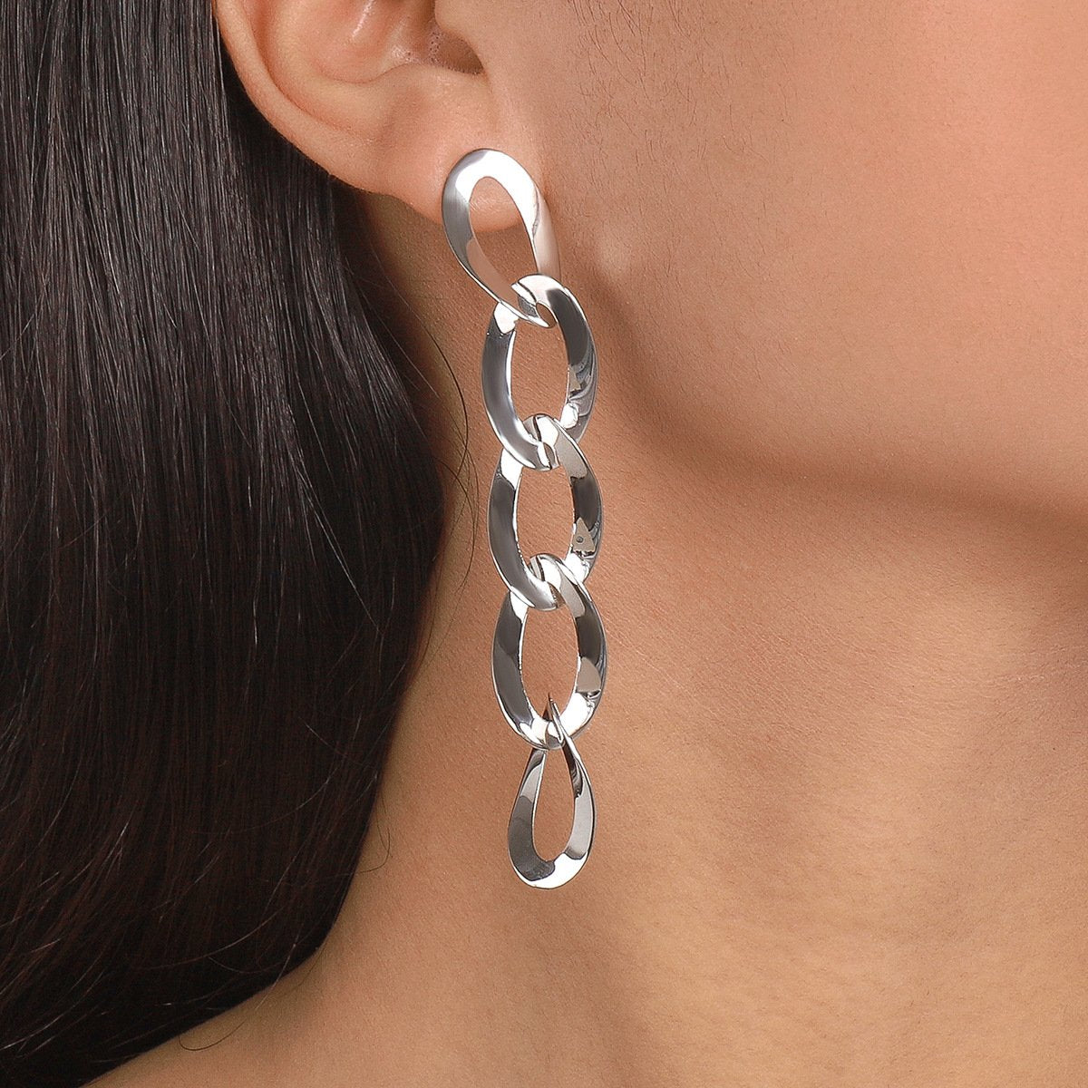 E158 Exaggerated Personality Long Earrings Glossy Chain Retro Cool Fashion Geometric Earrings Women