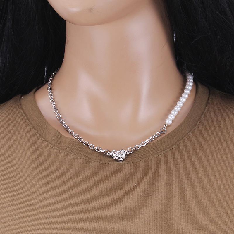 Necklace ins female hip-hop trend stainless steel collarbone chain fashion heart glass pearl necklace