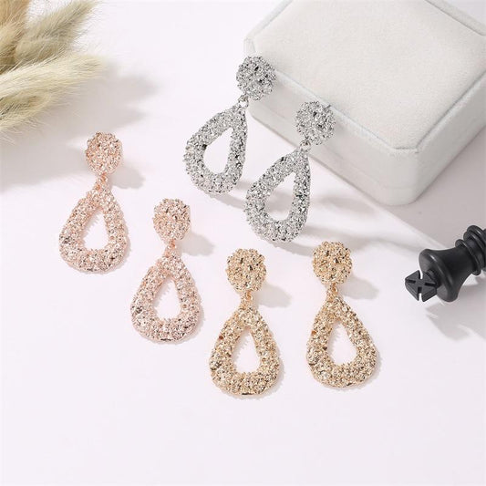 Pop Earrings Water Drop Embossed Bohemian Stud Earrings Punk Geometric Metal Earrings