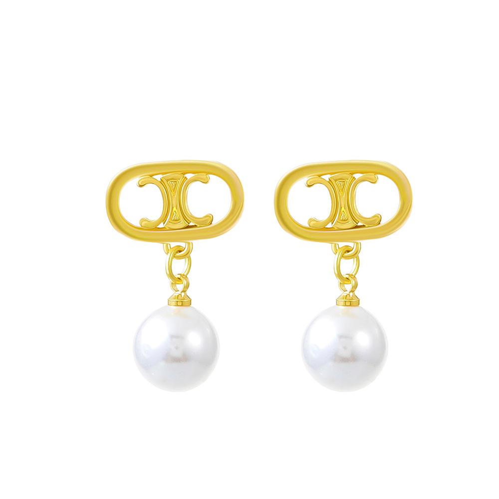 Retro temperament pearl earrings female ins fashion simple metal geometric earrings net red earrings trend