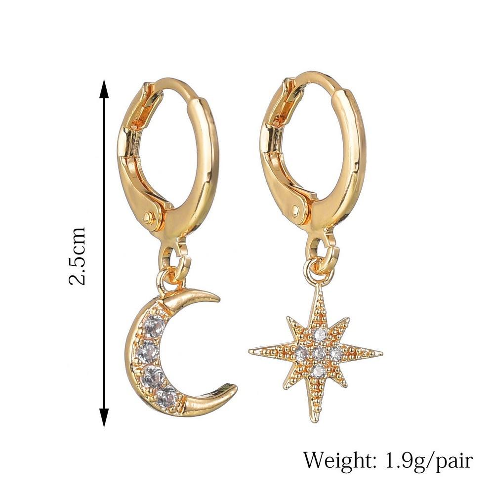 Accessories Personality Asymmetrical Star Moon Earrings Female Micro-inlaid Zircon Earrings Earrings Jewelry