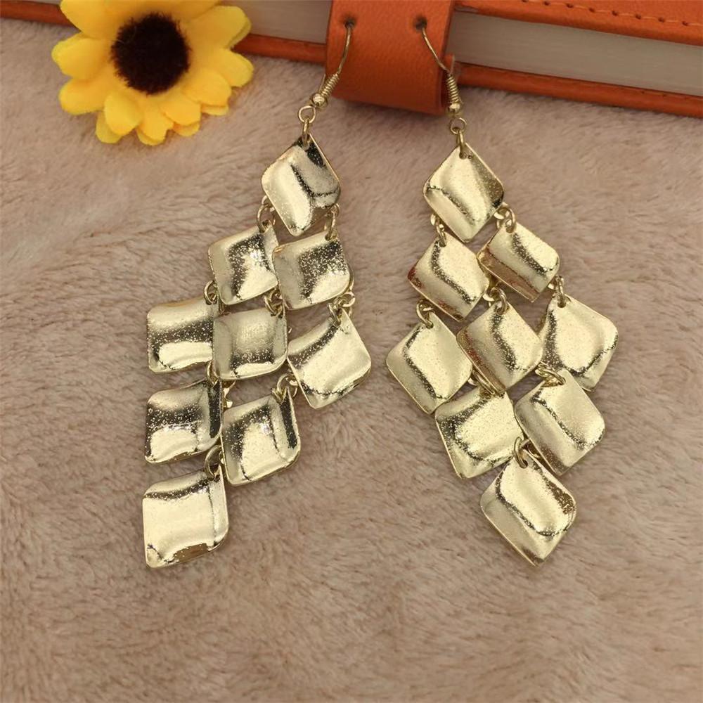 Long multi-layer rhombus surface sequin earrings boutique earrings exaggerated jewelry