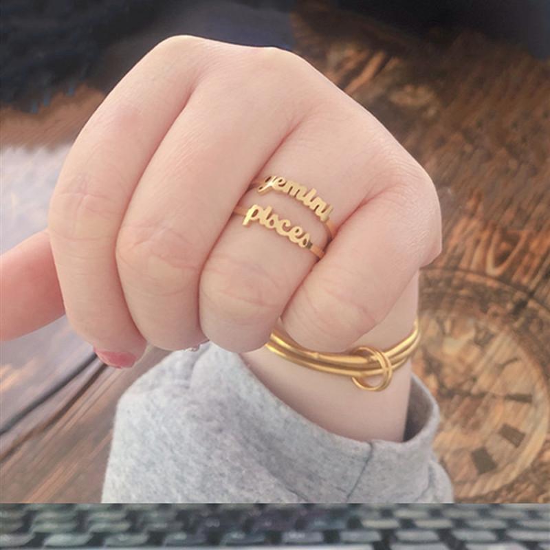 Stainless Steel Zodiac Ring Creative Alphabet Adjustable Ring