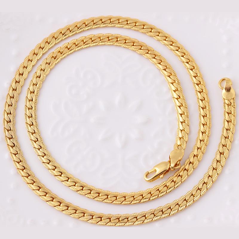 Men's Personality Fashion Gold Necklace Flat Embossed Chain Simple Versatile Items Jewelry