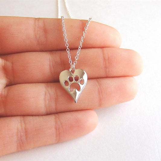 Creative Personality Couple Necklace Pet Lover Necklace Pet Footprint Love Peach Heart Necklace