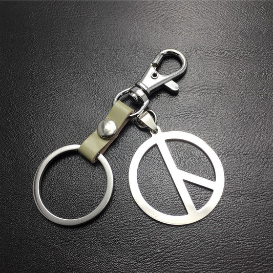 Quan Zhilong GD anti-war logo stainless steel key chain pendant cowhide connection piece Valentine's Day gift world peace