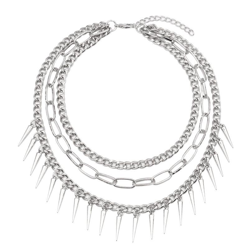 Cold and versatile titanium steel necklace men's trendy brand punk hip-hop tassel rivets light luxury clavicle chain women's pointed cone cone