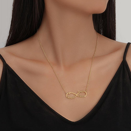 Trendy simple stainless steel English letters inverted ⑧ infinity cut name necklace titanium steel sexy necklace