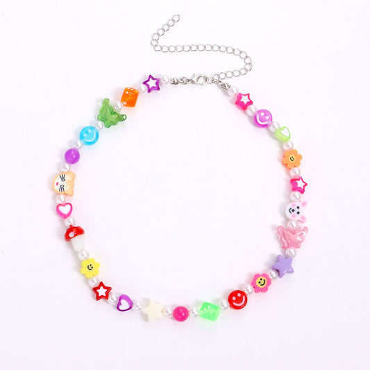 Jewelry flower smiley acrylic five-pointed star necklace female soft pottery animal head pearl necklace