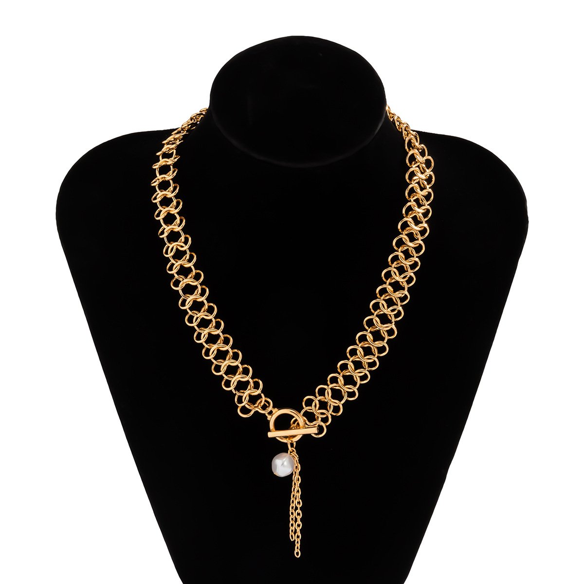 Jewelry Punk Trend Metal Figure Eight Buckle Chain Necklace Hip Hop Geometric Tassel Pearl Necklace