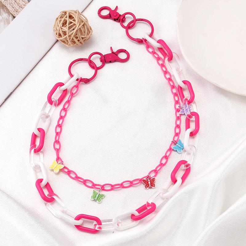 Jewelry Versatile Color Resin Butterfly Pendant Acrylic Chain Ring Buckle Double Pants Chain
