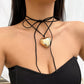 Jewelry sweet cool exaggerated heart-shaped pendant necklace simple long velvet wax thread tassel necklace female