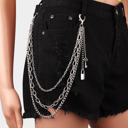 Jewelry Hollow Heart Lobster Buckle Multi-layer Waist Chain Pants Chain Punk Hip Hop Padlock Key Ornament