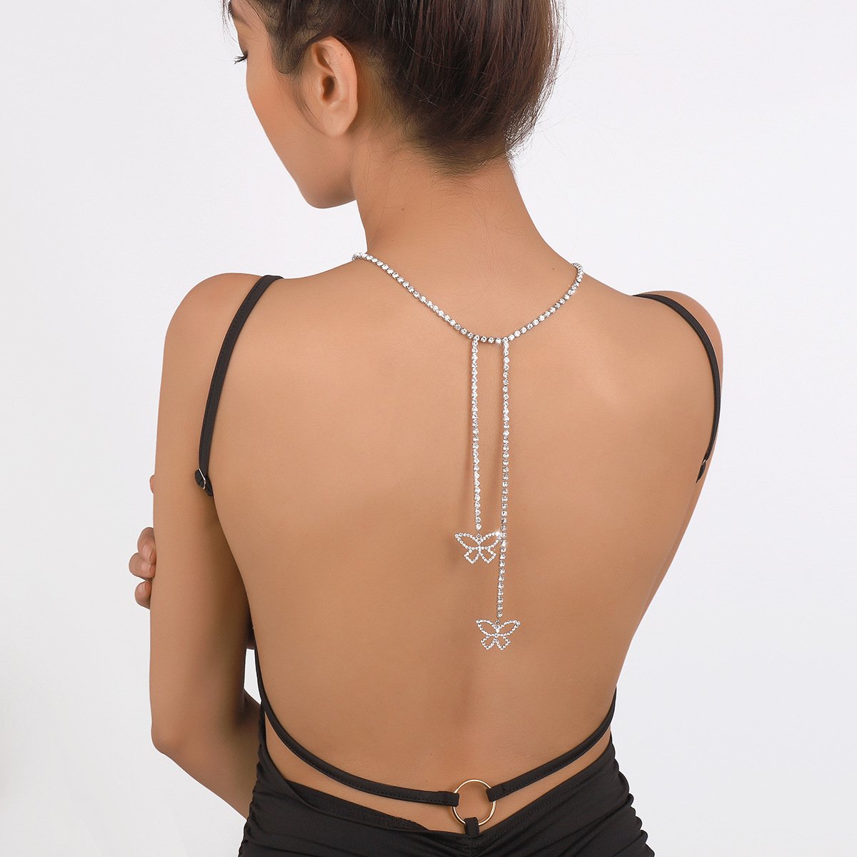 N1737 Claw Chain Rhinestone Tassel Butterfly Long Necklace Sweet Cool Elegant Fashion Niche Geometric Necklace