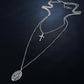 Grid Long Chain Cross Necklace Alloy Virgin Pattern Pendant Necklace