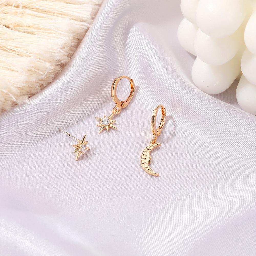 Earrings Personality Asymmetrical Star Moon Earrings Personality Trend Unilateral Set Earrings