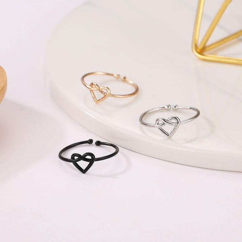 Knotted ring femininity simple hollow love opening ring peach heart heart-shaped ring