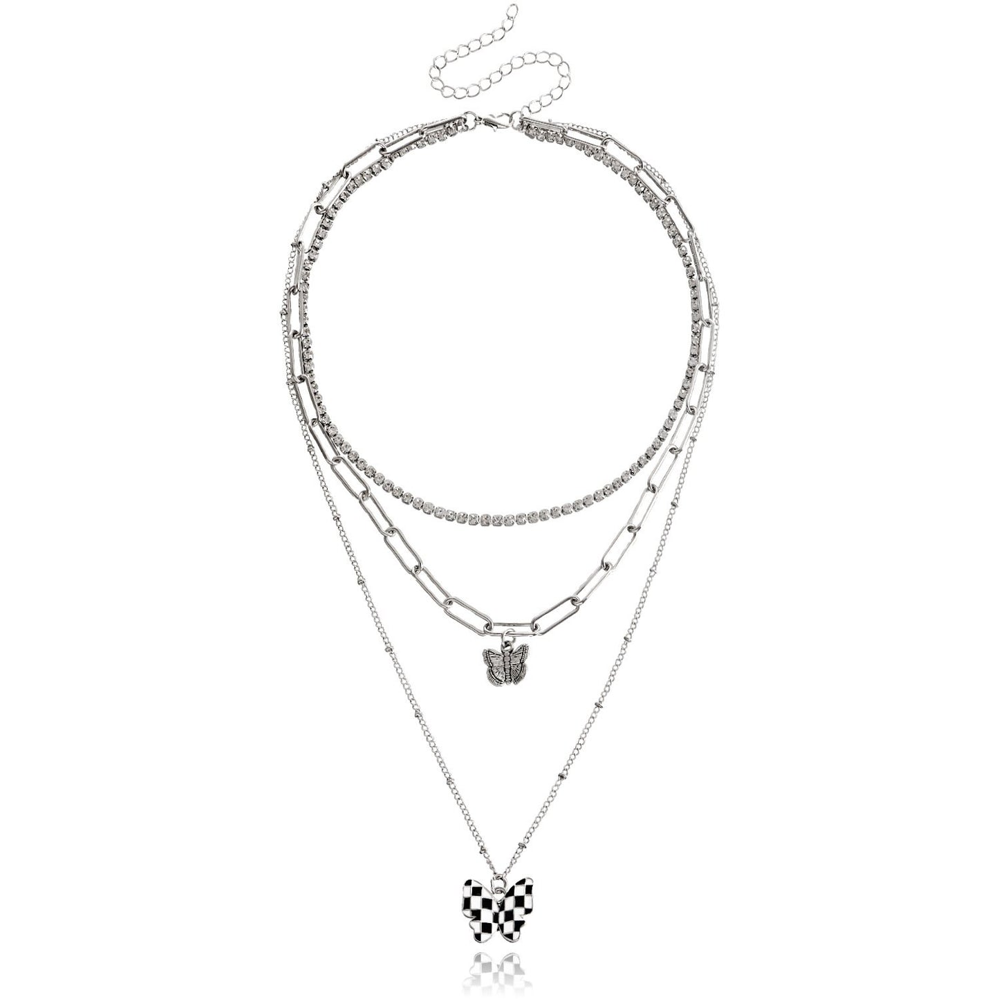 Jewelry Black and White Grid Butterfly Claw Drill Set Necklace Women's Street Shooting Exaggerated Butterfly Clavicle Chain Necklace