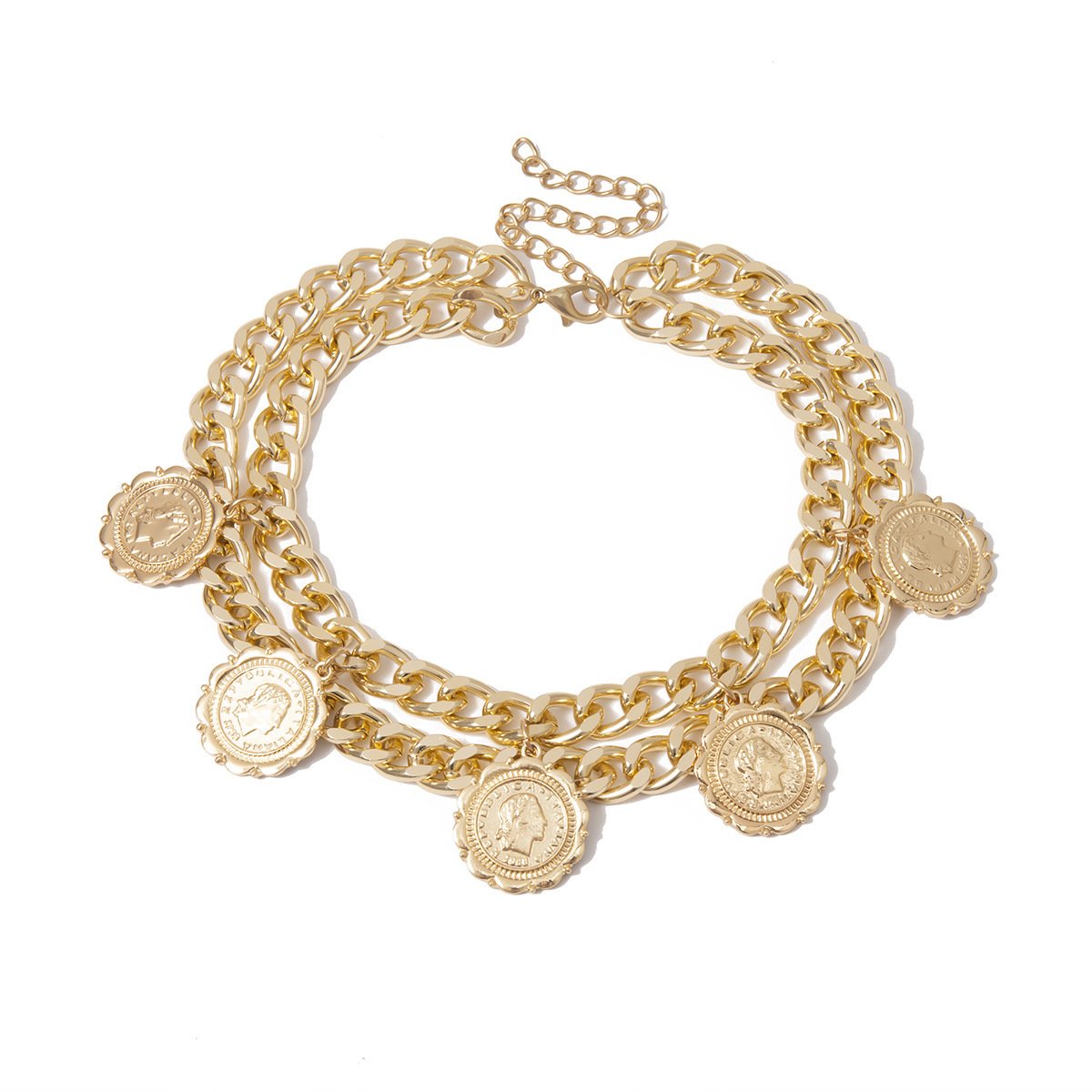 Jewelry geometric u-shaped retro embossed necklace retro exaggerated multi-layer portrait thick chain necklace