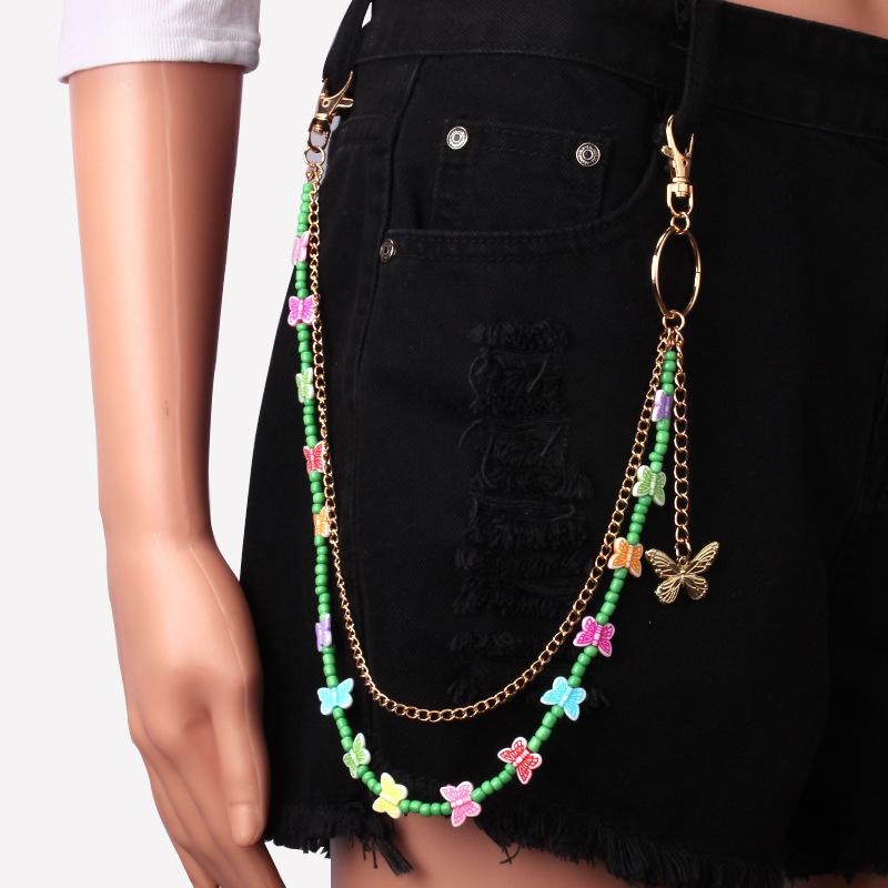 Belt Punk Pants Chain Resin Butterfly Pearl Decoration Jeans Versatile Simple