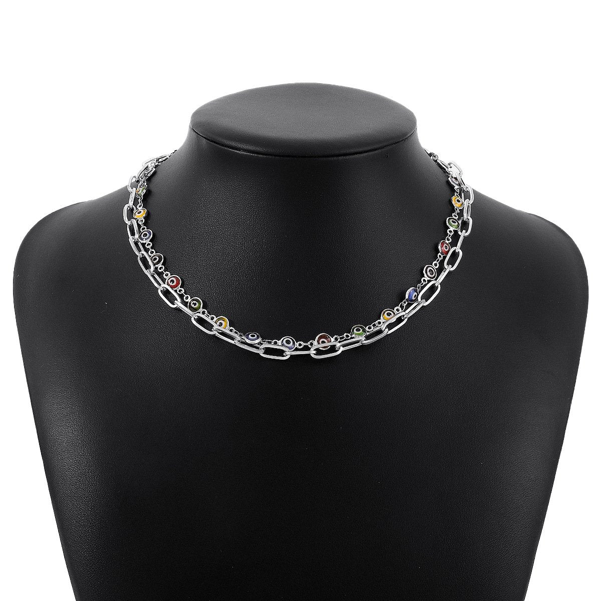 N176 Niche Hip Hop Design Necklace Colorful Resin Eye Personality Necklace Double Stacked Necklace