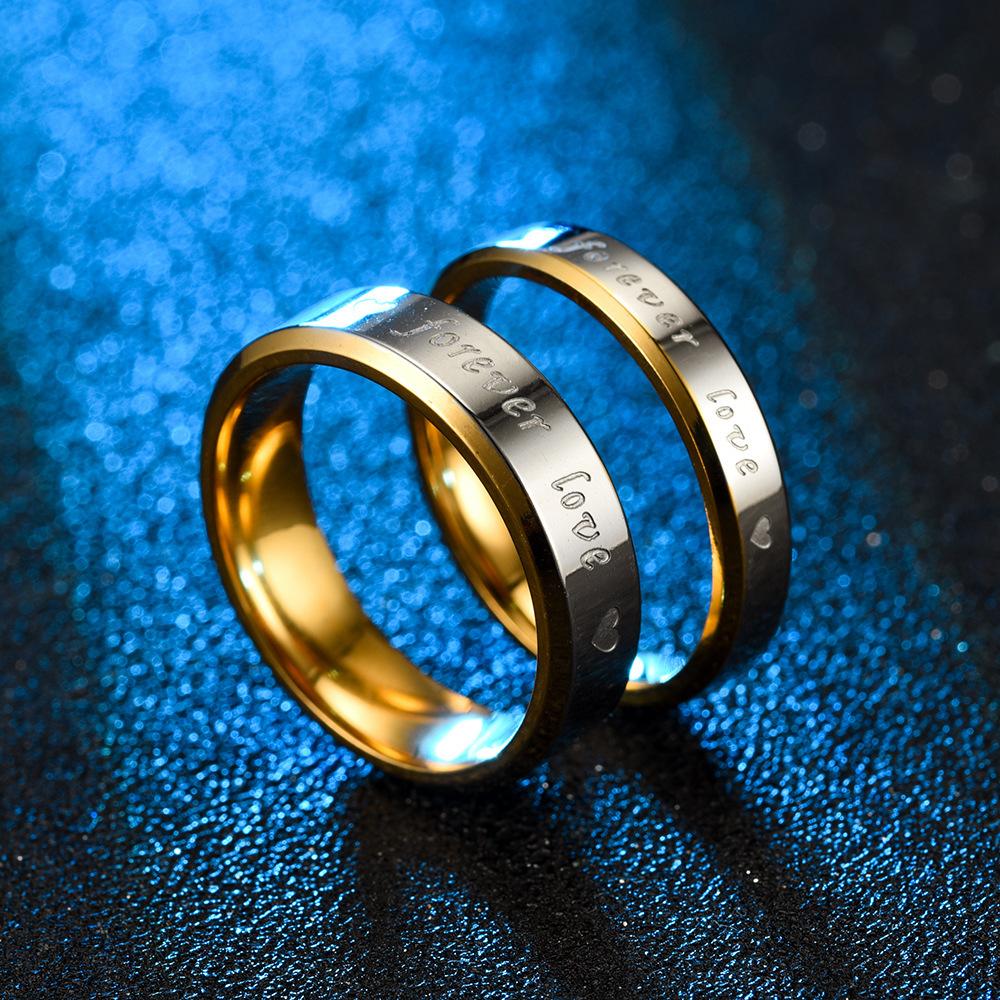 Couple love lettering stainless steel ForeverLove ring 4/6mm gold and silver couple jewelry