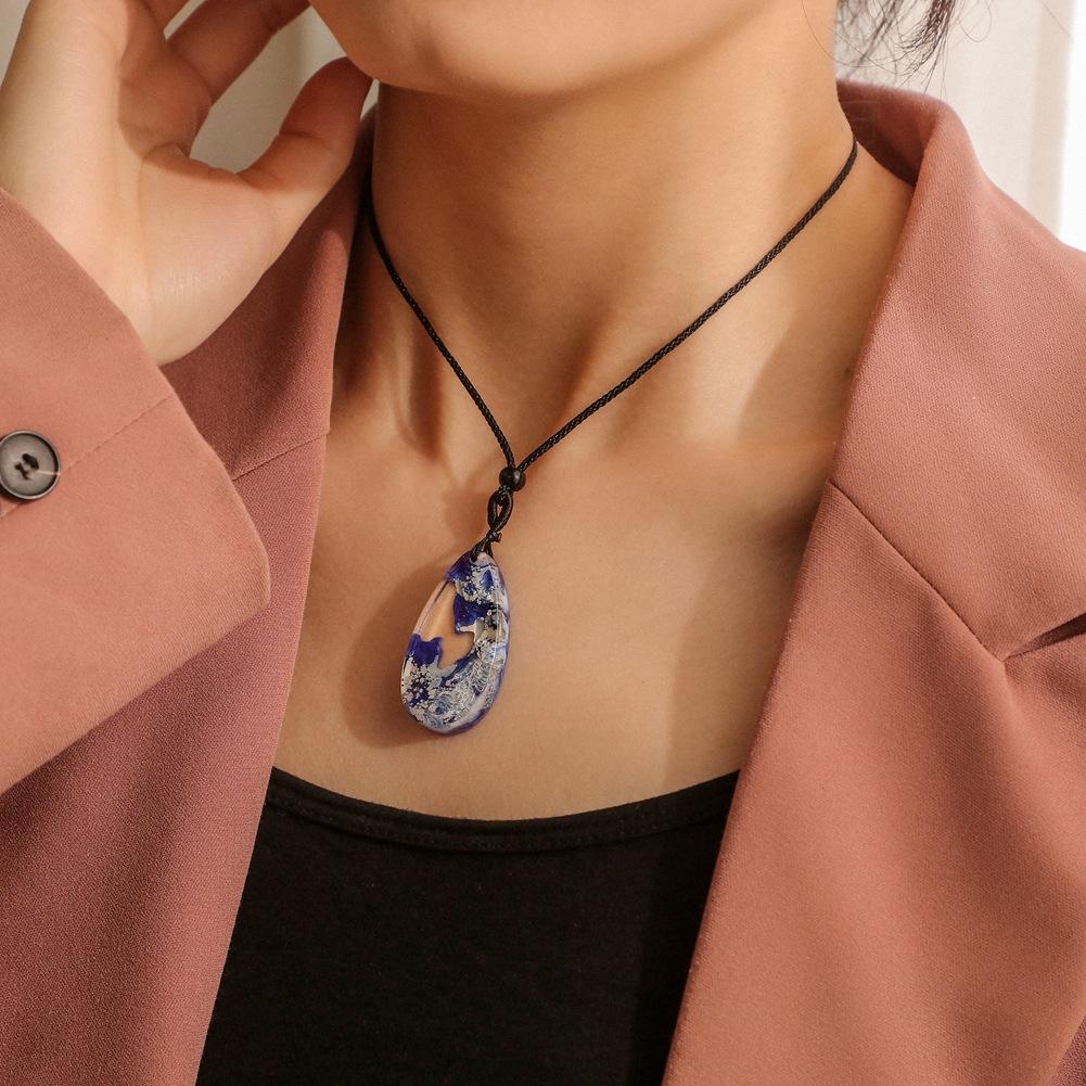 Creative drop-shaped island landscape pendant fashion exquisite coral sea wave jellyfish resin necklace jewelry
