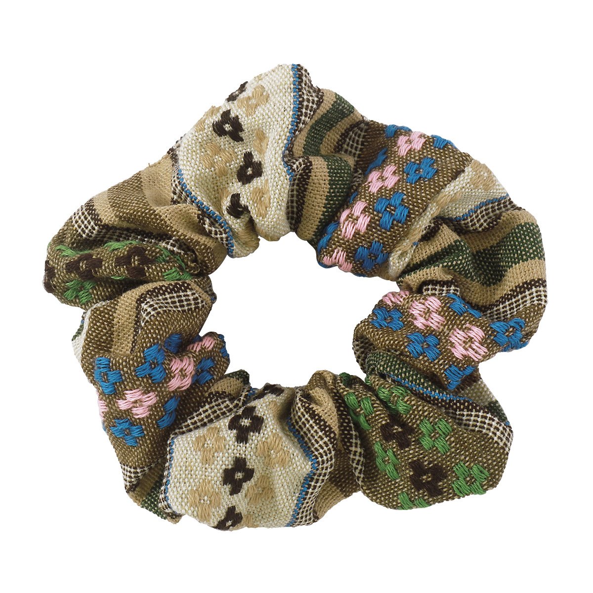 F4353 Famous ethnic cotton and linen retro striped hair rope color matching high elastic large intestine hair ring geometric Hong Kong hair accessories