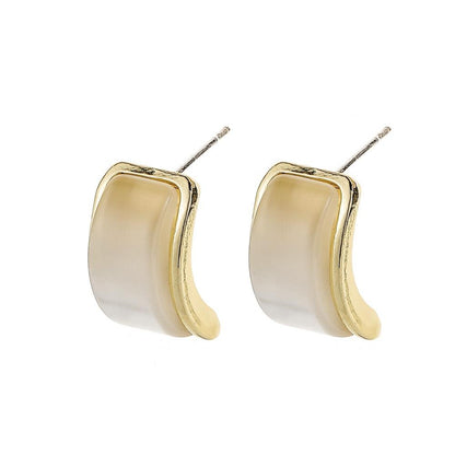 Dongdaemun simple opal C-shaped earrings ins niche design temperament short ladies earrings