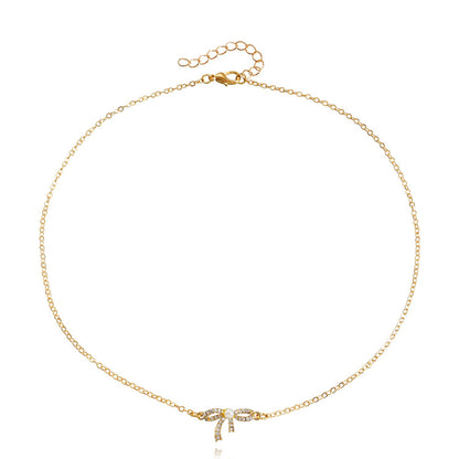 Jewelry Bow Knot Necklace Women's Single Layer All-match Light Luxury Niche Design Sense Clavicle Chain Necklace