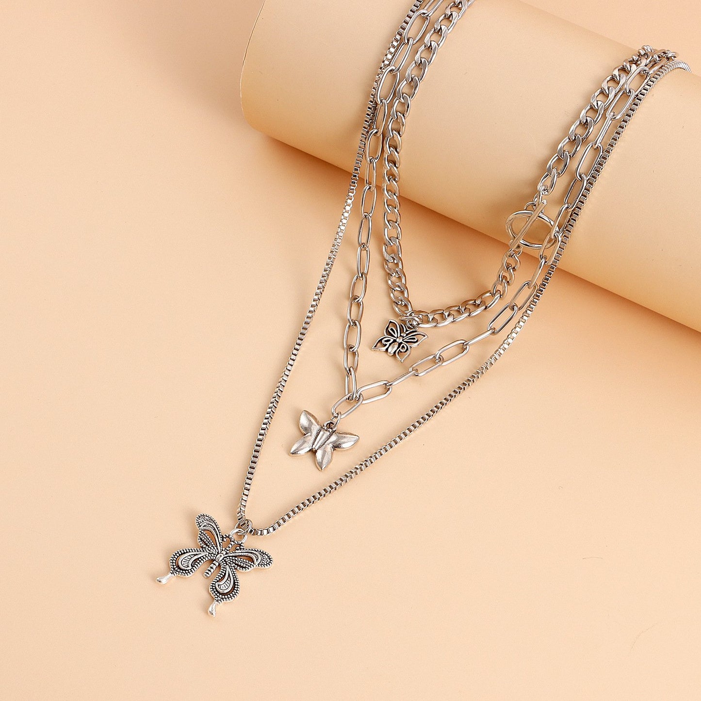 Jewelry punk kvk striped butterfly long sweater necklace female ins hip-hop sweater chain