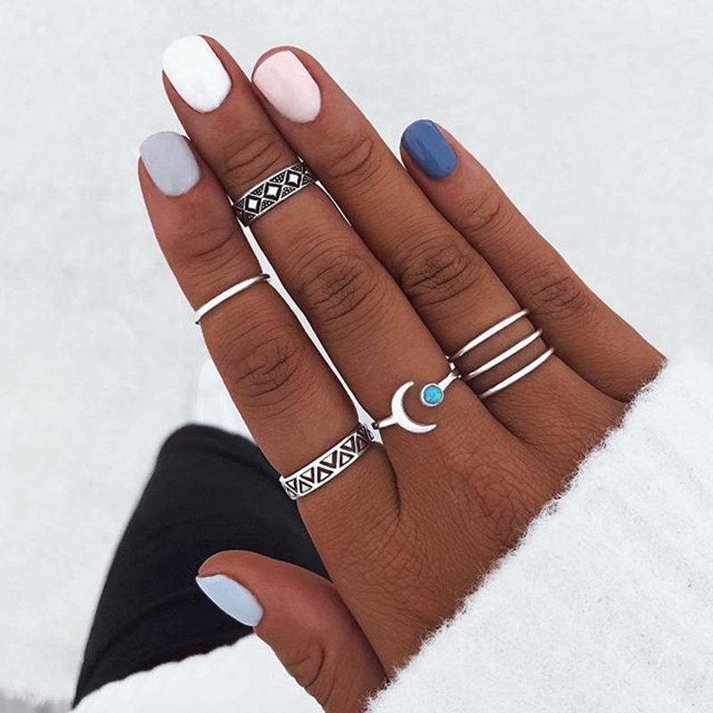 Fashion Ethnic Alloy Moon Pattern Multi-Piece Knuckle Ring Finger Ring Accessories