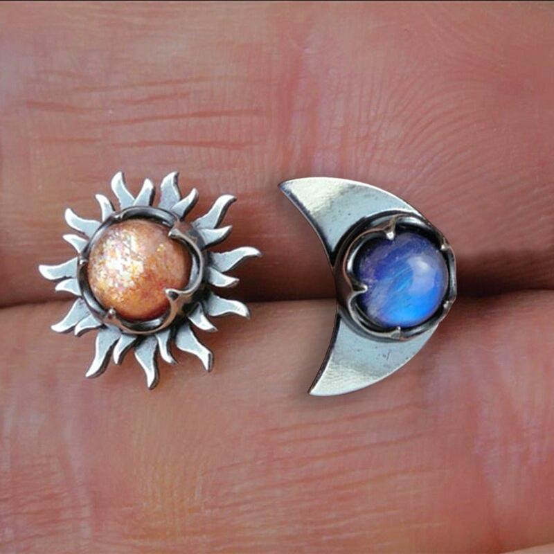 Jewelry Bohemian Sun Moon Earrings Female Retro Moonstone Sun Moon Earrings