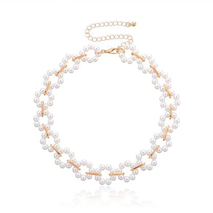 Jewelry Fashion Personality Pearl Short Clavicle Chain Trend Design Love Ring Flower Necklace