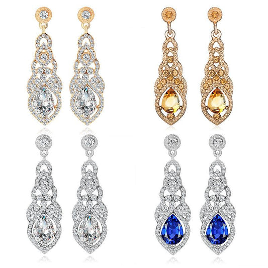 Earrings Exaggerated Brilliant Bridal Wedding Stud Earrings Classic Diamond Long Earrings Jewelry