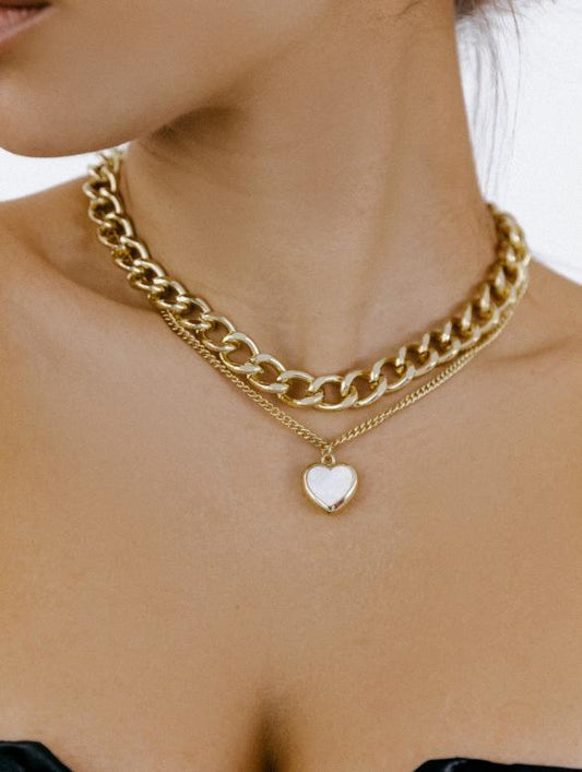 Jewelry punk double love mother-of-pearl pendant necklace female light luxury choker sweater chain