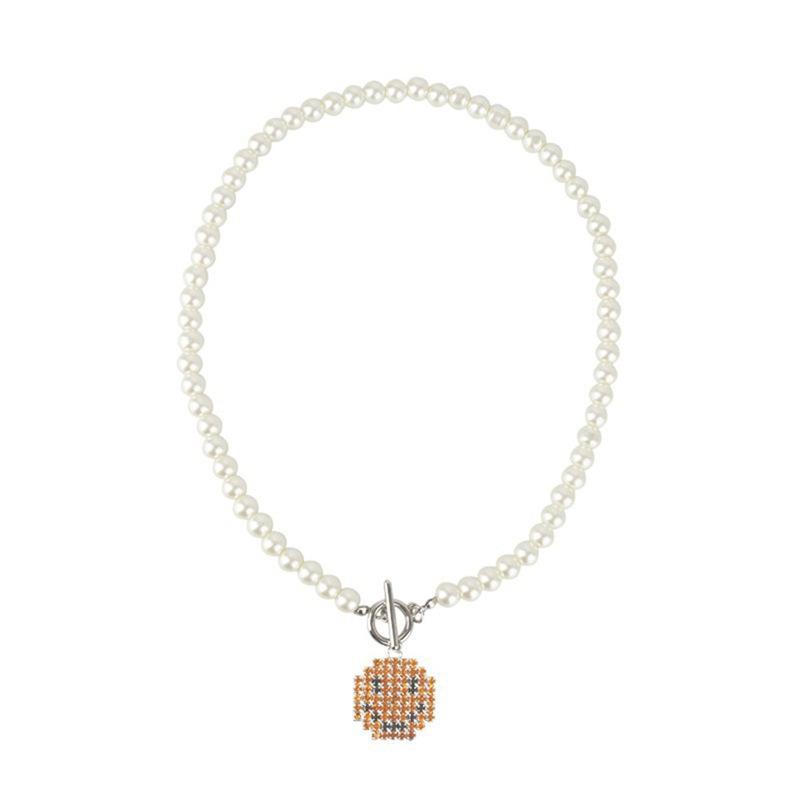 Jewelry personality design crystal smiling face natural pearl OT buckle short necklace ins temperament clavicle chain female
