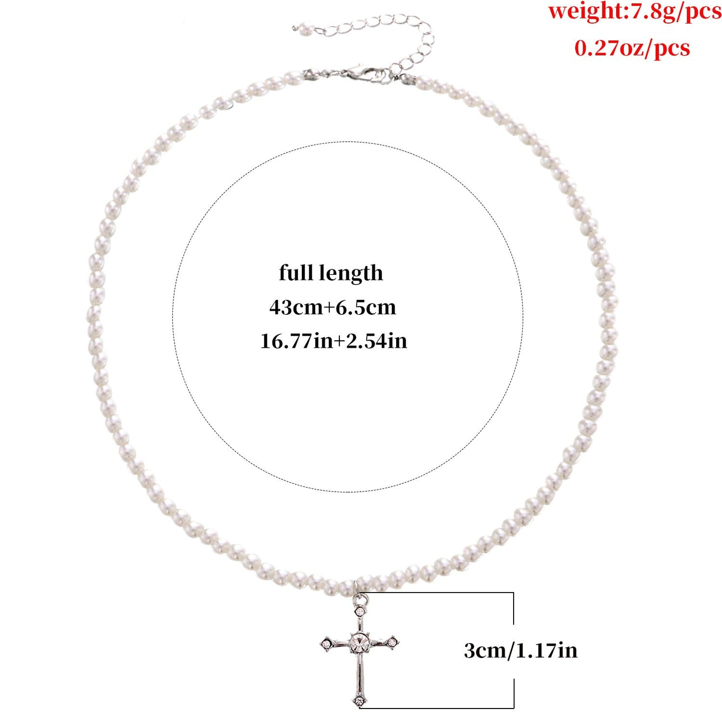 Jewelry Micro-inlaid Zircon Cross Pendant Necklace Handmade Beaded Pearl Necklace Clavicle Chain