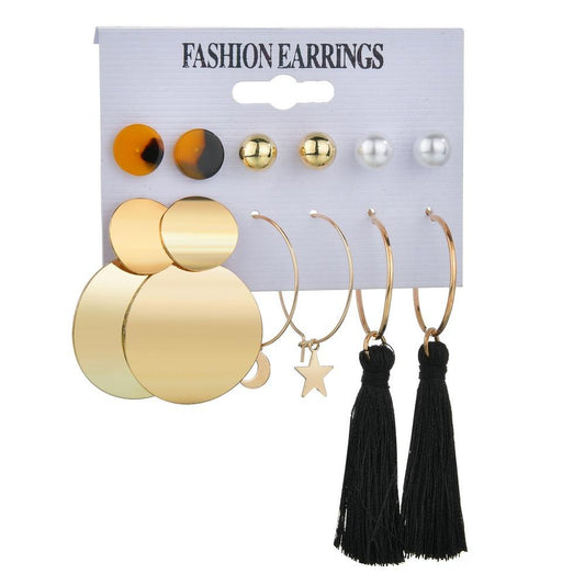 Accessories Trendy Leather Earrings Geometric Acrylic Sheet Tassel Stud Earrings Set of 6 Jewelry