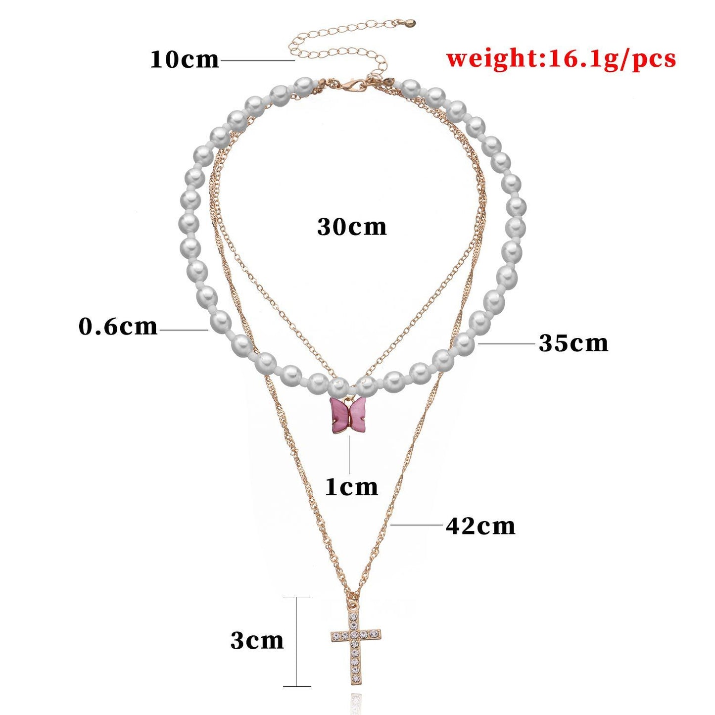 Jewelry Trend Full Diamond Cross Pendant Necklace Female Acrylic Butterfly Pearl Necklace
