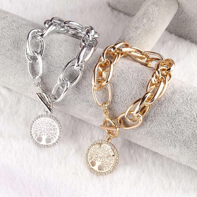 Jewelry Fashion Retro Tree of Life Rhinestone Bracelet Personality Versatile Double Woven Chain Bracelet