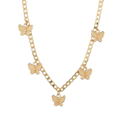 Ins Fashion Retro Gold Butterfly Pendant Necklace Popular Short Necklace Clavicle Chain