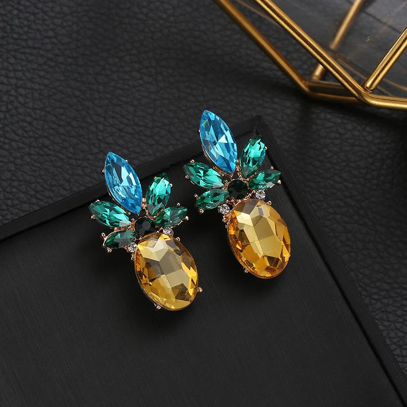 Creative Trend Jewelry Rhinestone Crystal Pineapple Stud Earrings Personalized Fruit Earrings