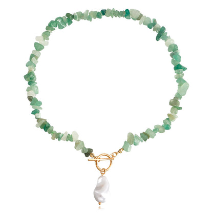 Jewelry Large Shaped Pearl OT Buckle Necklace Female Ins Temperament Simple Emerald Turquoise Necklace