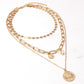 Jewelry creative retro size portrait coin pearl pendant multi-layer necklace three-layer clavicle chain